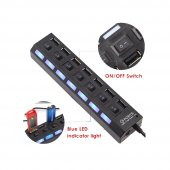 7 Port Usb Hub Çoklayıcı Çoğaltıcı OnOff Düğmeli Işıklı Adaptörlü - 3