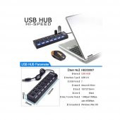 7 Port Usb Hub Çoklayıcı Çoğaltıcı OnOff Düğmeli Işıklı Adaptörlü - 5