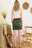 Pilise Detaylı Fermuarlı Haki Kadın Mini Etek - 5