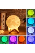 Pazariz 3d Ahşap Standlı Ay Gece Lambası Dekoratif Küre Led thumbnail 1