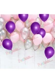 Pazariz 30 Adet Metalik Sedefli Mor-pembe-gümüş Gri Karışık Balon Helyum - 1
