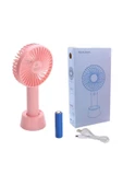 Pazariz Şarjlı Fan Mini Taşınabilir El Ve Masa Üstü 3 Kademeli Standlı Vantilatör Fan Pembe - 3