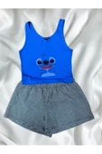 Pazariz Pembecin Şortlu Pijama Takımı Babydol ip Askılı Yazlık Pamuklu Kolsuz Mavi Gri Ayıcık - 3