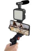 Pazariz Profesyonel Vlogging S Video Kiti Tripod fon LED Işık Telefon Tutucu Kumandalı Selfie Vlog Tiktok - 1