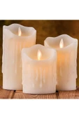 Pazariz 3'lü Romantik Led Işıklı Pilli Gerçekci Yapay 7-9-11 cm Set Mum thumbnail 3