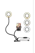 Pazariz Led Tripod Işıklı Telefon Tutucu Makyaj Işığı Ring Light 9 Cm Çap - 1