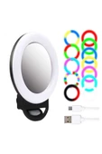 Pazariz Şarjlı Aynalı Rgb Renkli Ring Light Led Selfie Telefon Pc Yayın Işığı Klipsli 10 Cm - 2