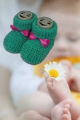 Pazariz Bebek Patik Fiyonklu Örme Dikişsiz Bebek Patiği Triko Örgü Bebek Patiği 0-12 Ay Koyu Yeşil - 2