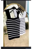 Pazariz Siyah Beyaz Çizgili Kare Yaka Atlet Triko Bluz Crop S / M / L Beden Uyumlu - 3