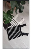 Pazariz Siyah Beyaz Çizgili Kare Yaka Atlet Triko Bluz Crop S / M / L Beden Uyumlu - 2