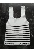Pazariz Beyaz Siyah Çizgili Kare Yaka Atlet Triko Bluz Crop S / M / L Beden Uyumlu - 3
