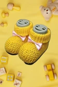 Pazariz Bebek Patik, Fiyonklu Örme Dikişsiz Bebek Patiği, Triko Örgü Bebek Patiği 0-12 Ay Sarı - 1