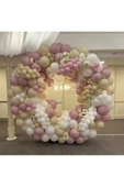 Pazariz Retro Toz Pembe Sütlü Kahve Ve Beyaz Balon Zinciri 100 Adet - 1