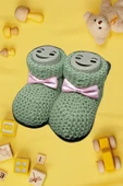 Pazariz Bebek Patik, Fiyonklu Örme Dikişsiz Bebek Patiği, Triko Örgü Bebek Patiği 0-12 Ay Açık Yeşil - 2