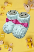 Pazariz Bebek Patik, Fiyonklu Örme Dikişsiz Bebek Patiği, Triko Örgü 0-12 Ay Beyaz - Pembe - 2