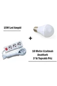 Pazariz 15w Led Ampul + 10 Metre Uzatmalı Anahtarlı 3lü Priz Set - 3