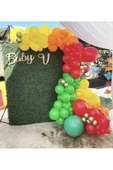 Pazariz Krom Gold Pastel Sarı Açık Yeşil Turuncu Ve Kırmızı Balon Zinciri 100 Adet - 1