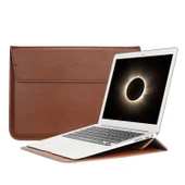 Laptop Kılıfı 15-16 inç PU Deri İnce Hafif Standlı Tasarım Su Geçirmez Taşınabilir Koruyucu Sleeve thumbnail 1