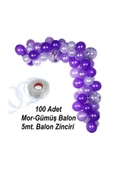Pazariz 100 Adet Metalik Balon Ve 5 Metre Balon Zinciri (mor - Gümüş Karışık ) Uçan Balon - 1
