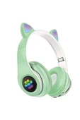 Pazariz Rgb Işıklı Kedi Kulaklı Kulaküstü Bluetooth Kulaklık Yeşil - 1
