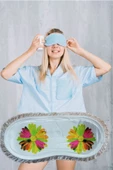 Pazariz Pembecin Uyku Göz Bandı Maskesi Işık Önleyici Gözlük Maske Bant Eye Mask Çiçekli (1adet) - 1