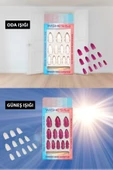 Pazariz Işıkda Renk Değiştiren Sihirli Takma Tırnak 12 Adet Pembe Itici+yapıştırıcı+törpü Set - 1