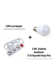Pazariz 12w Led Ampul ve 3 mt Uzatmalı Anahtarlı 3'lü Priz Set - 3