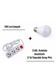 Pazariz 5w Led Ampul + 3 Metre Uzatmalı Anahtarlı 3lü Priz Set - 2