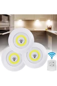 Pazariz Led Işık Kablosuz Uzaktan Kumandalı Dolap Içi Led Ampul Seti 3lü Set Gece Lambası Spot Lamba - 1