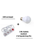 Pazariz 15w Led Ampul + 3 Metre Uzatmalı Anahtarlı 3lü Priz Set - 1