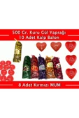 Pazariz Renkli Kokulu Gül Yaprakları 500 gr - 10 Kalpli Balon - 8 Kırmızı mum thumbnail 3
