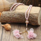 Hediyelik Pembe Şal, İnci Tesbih Güllü, Özel Asetat Kutulu (16×8) Set - 2