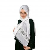 Anneler Günü Hediyesi Güpürlü Beyaz Şal, İnci Tesbih Gri, Asetat Kutulu (16×8) Set - 2