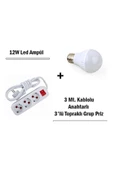 Pazariz 12w Led Ampul + 3 Metre Uzatmalı Anahtarlı 3lü Priz Set - 1