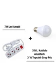 Pazariz 7w Led Ampul + 3 Metre Uzatmalı Anahtarlı 3lü Priz Set - 1