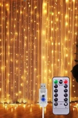 Pazariz Peri Telli Perde Led Işık Kumandalı 300 Ledli 3 X 3 Metre Usb'li 8 Animasyonlu Günışığı Yıld thumbnail 2