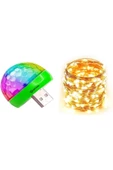 Pazariz 2'li Set Mini Disko Topu Hoparlör Mp3 + 3 Metre Peri Led Işık (Yeşil) - 1