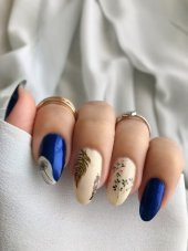 Yapraklar ve Tüyler Tırnak Dövmesi, Tırnak Tattoo, Nail Art, Tırnak Sticker - 1