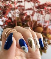 Yapraklar ve Tüyler Tırnak Dövmesi, Tırnak Tattoo, Nail Art, Tırnak Sticker - 2