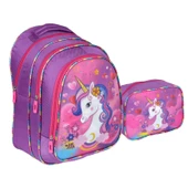 Relaxion Mor Unicorn Desenli İlkokul Çantası Beslenme Çantalı 1311-3 - 1