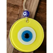 Mini Boy Sarı Nazar Boncuklu Duvar Süsü 10 Cm Cam Duvar Dekoru - 3
