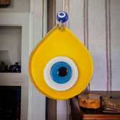 Orta Boy Şeffaf Sarı Damla Desen Nazar Boncuklu Duvar Dekoru Cam Duvar Süsü - 1