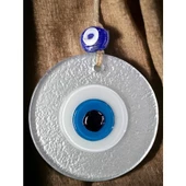Mini Boy Silver Gri Nazar Boncuklu Duvar Süsü 10 Cm Cam Duvar Dekoru - 1