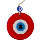 Mini Boy Kırmızı Nazar Boncuklu Duvar Süsü 10 Cm Cam Duvar Dekoru - 2