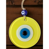 Mini Boy Sarı Nazar Boncuklu Duvar Süsü 10 Cm Cam Duvar Dekoru - 1