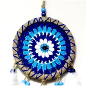 Nazar Boncuğu Desenli Dream Catcher El Yapımı Kuş Tüylü Rüya Kapanı Duvar Süsü - 1