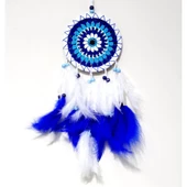 Nazar Boncuğu Desenli Bol Kuş Tüylü Beyaz Renk Dream Catcher El Yapımı Duvar Dekoru - 1