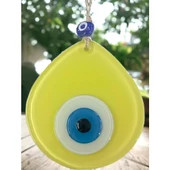 Mavi Nazar Boncuklu Sarı Renk Nazar Boncuklu Damla Desen El Yapımı Duvar Süsü - 3