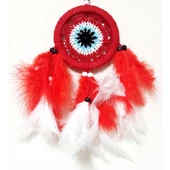 Kırmızı Ve Beyaz Kuş Tüylü Dream Catcher El Yapımı Mini Duvar Süsü - 1