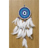Nazar Boncuğu Desenli Dream Catcher El Yapımı Kuş Tüylü Rüya Kapanı Duvar Süsü - 2